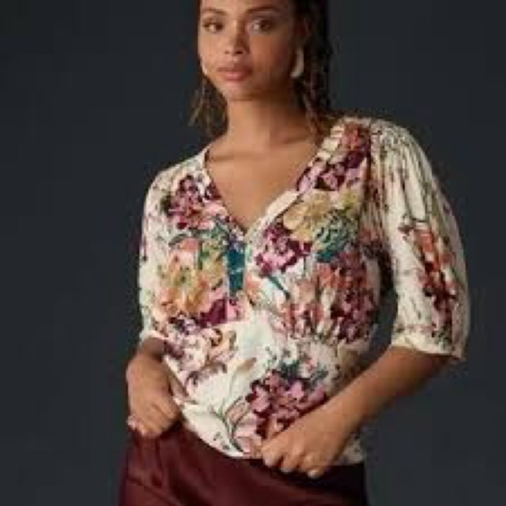 Anthropologie Tiny Adelaid Floral V-Neck Women's Top S